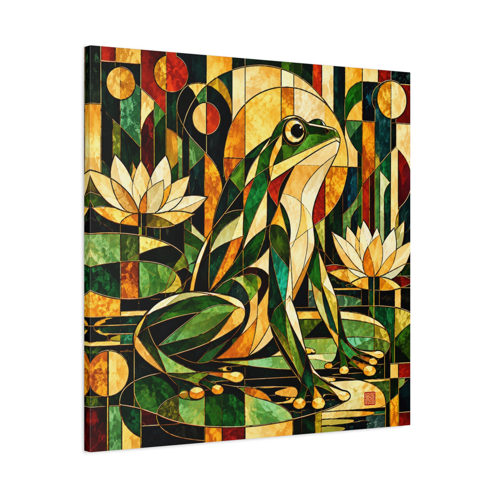 The Golden Witness | Art Deco Stained Glass Frog Art