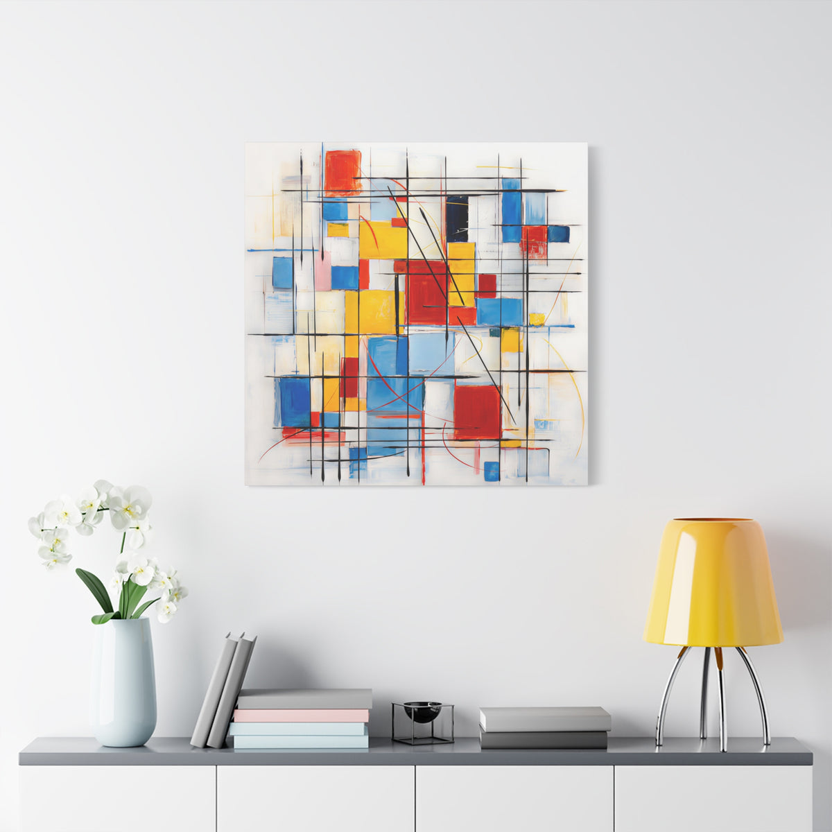 Controlled Chaos — Modern Geometric Abstract in Red, Blue, Yellow & Black
