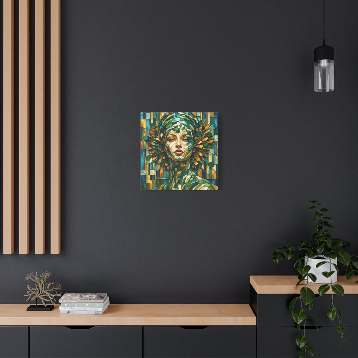 Verdant Empress — Stained Glass Botanical Woman Portrait