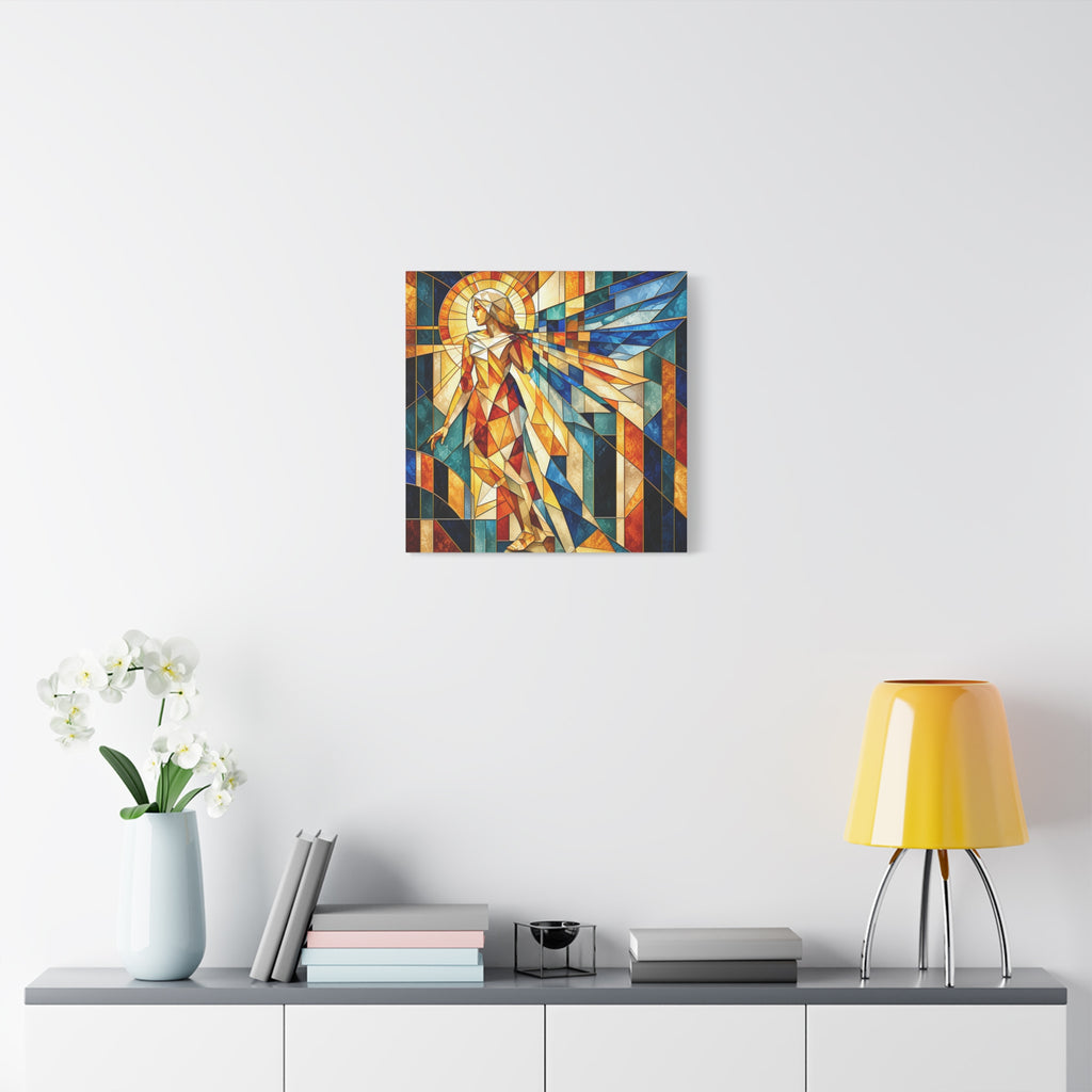 Messenger of Light — Geometric Stained Glass Angel Fine Art Print