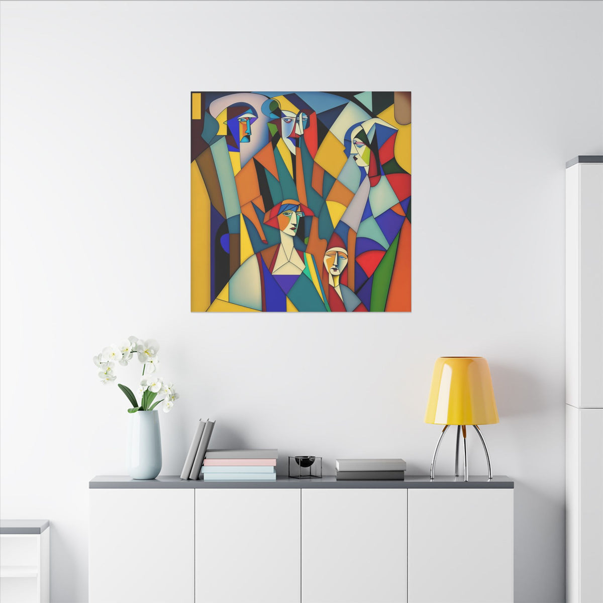 The Gathering of Selves – Colorful Geometric Figurative Canvas Print