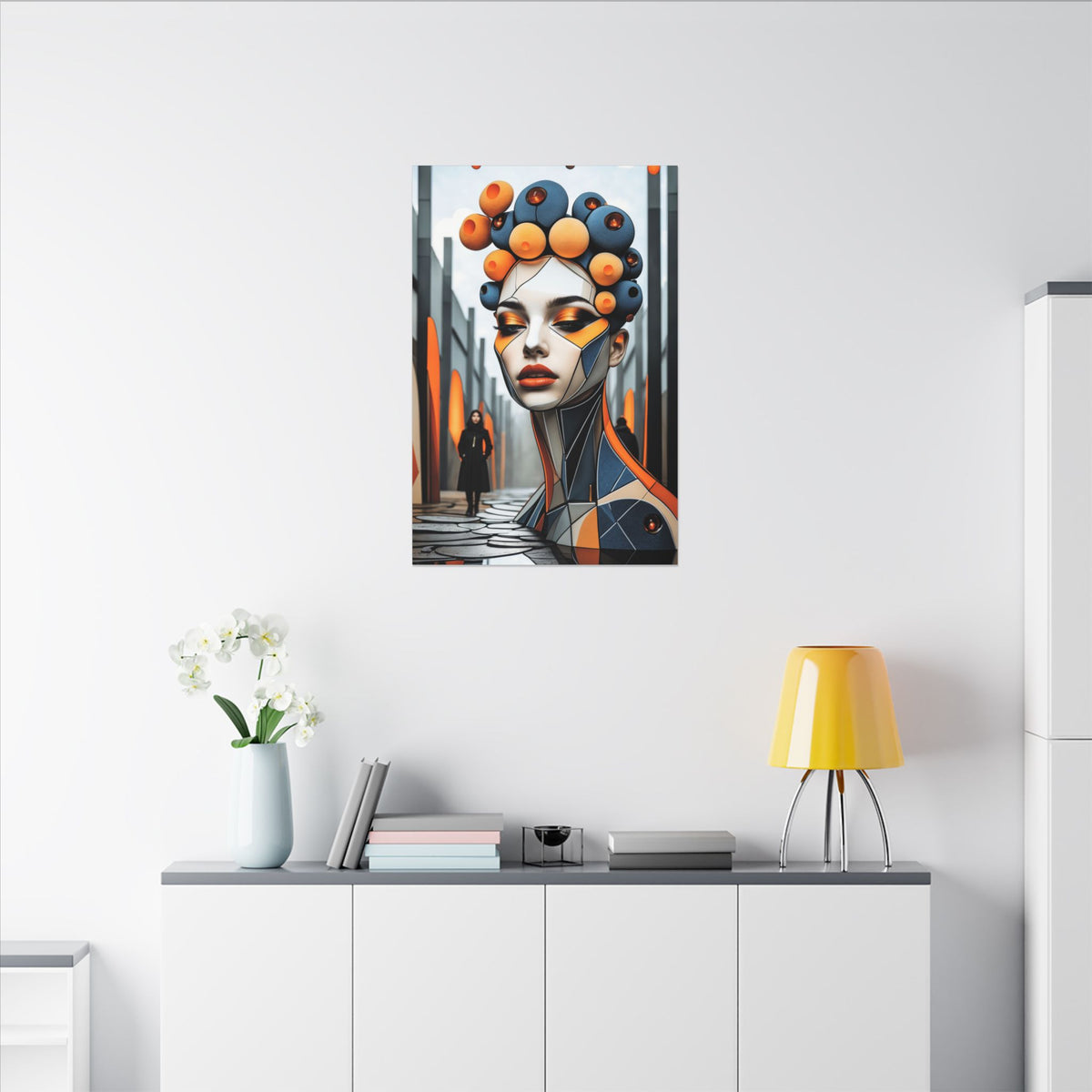 Orbital Crown – Futurist Geometric Female Portrait Canvas Print
