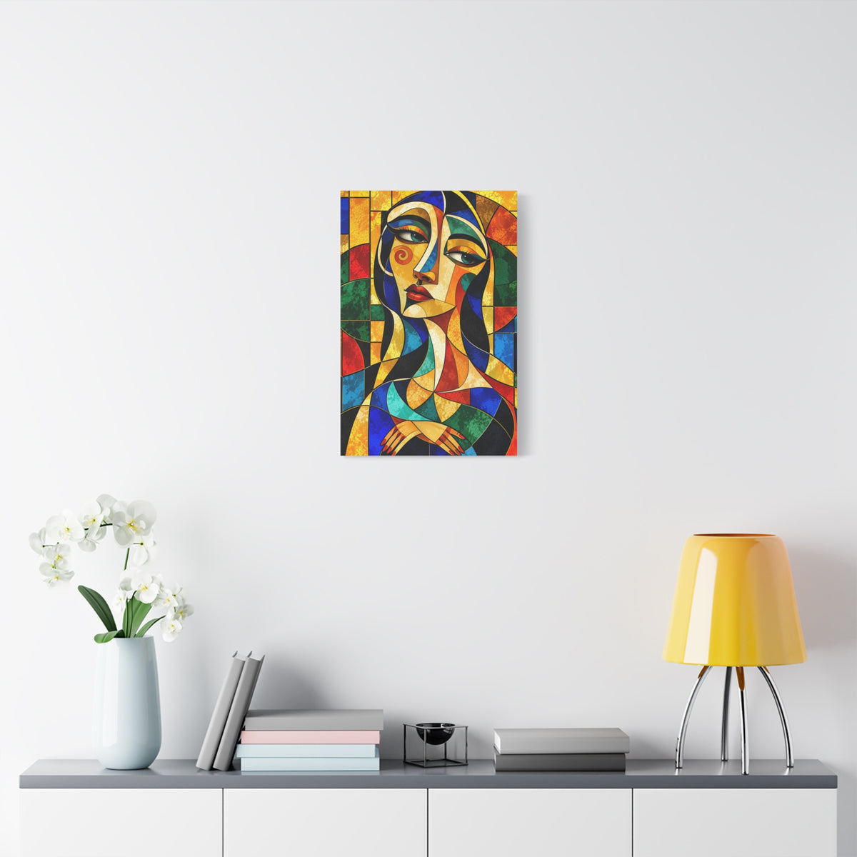 The Geometry of Her — Cubist Stained Glass Portrait Fine Art Print