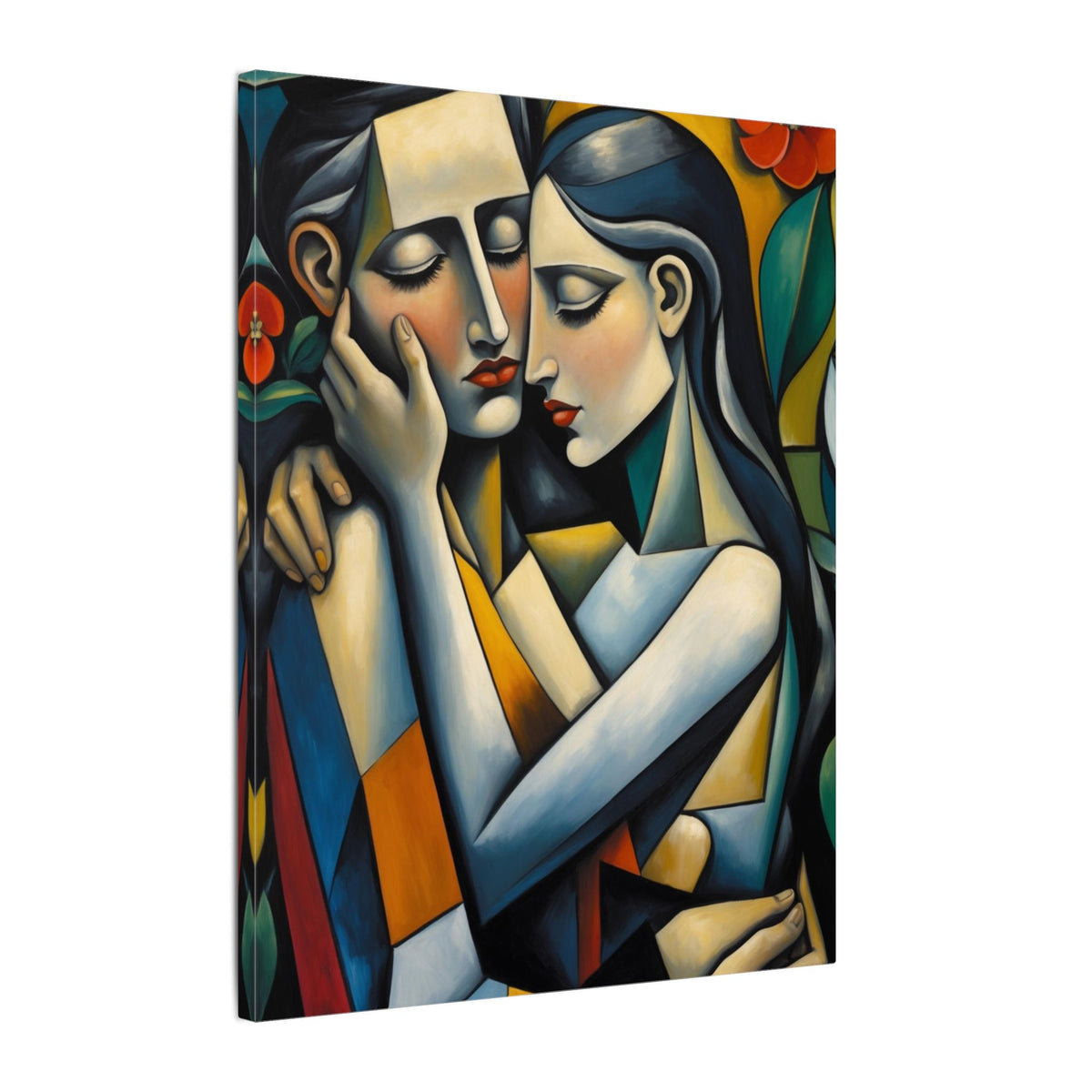 Close Enough to Hear – Modern Geometric Couple Portrait Canvas Print