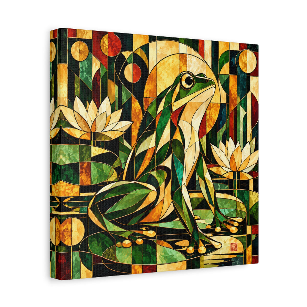 The Golden Witness | Art Deco Stained Glass Frog Art
