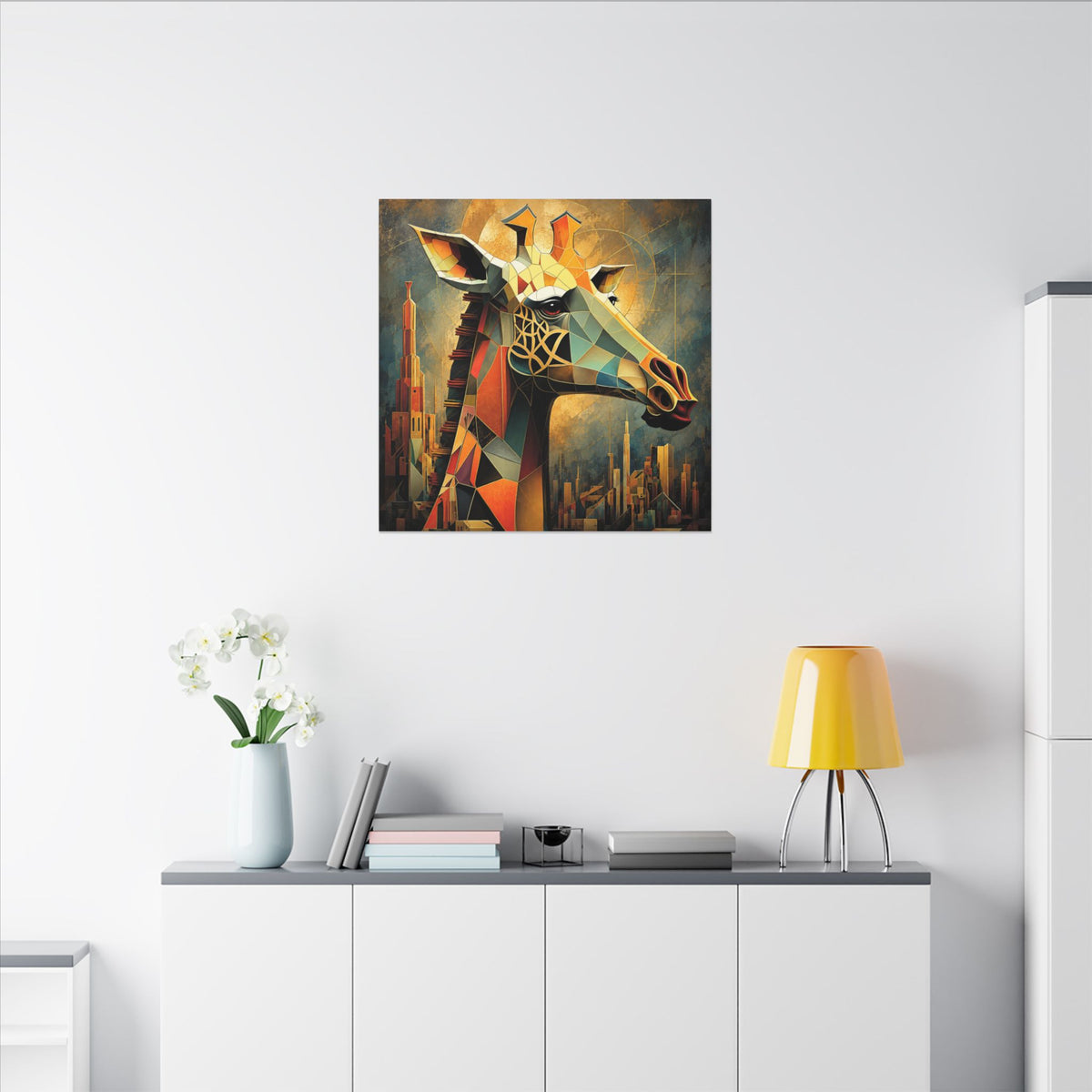 The Gilded Watcher — Cubist Giraffe Art Print