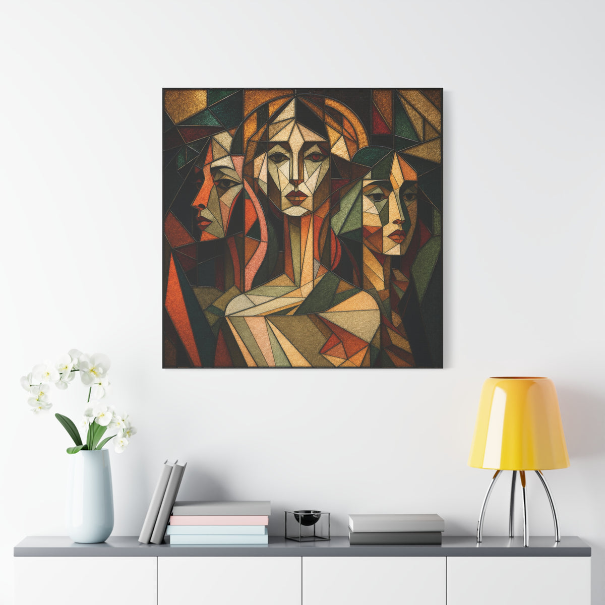 Three Ways of Seeing — Cubist Stained Glass Women Wall Art