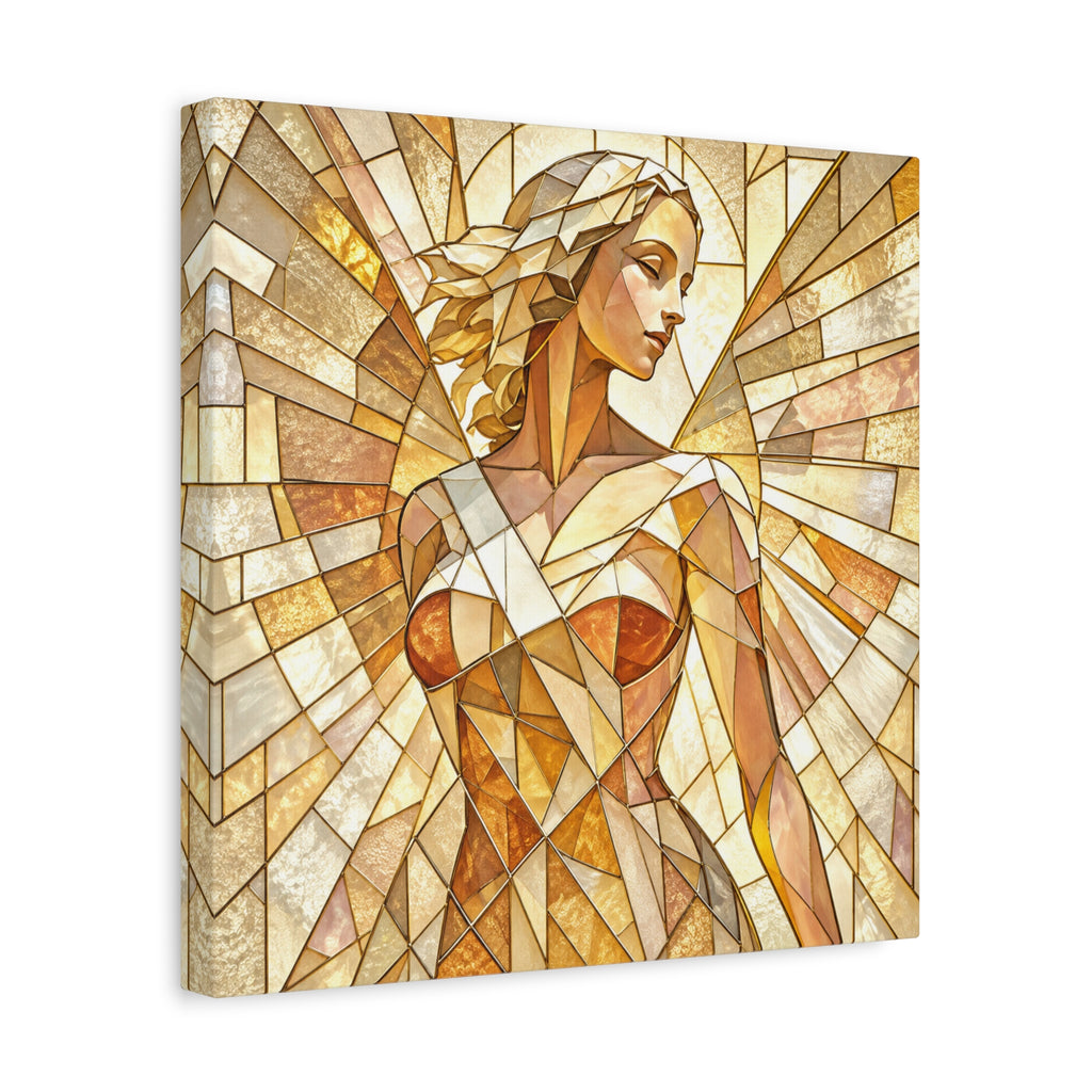 The Light She Carries | Golden Stained Glass Angel Art