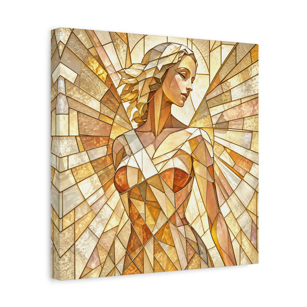 The Light She Carries | Golden Stained Glass Angel Art
