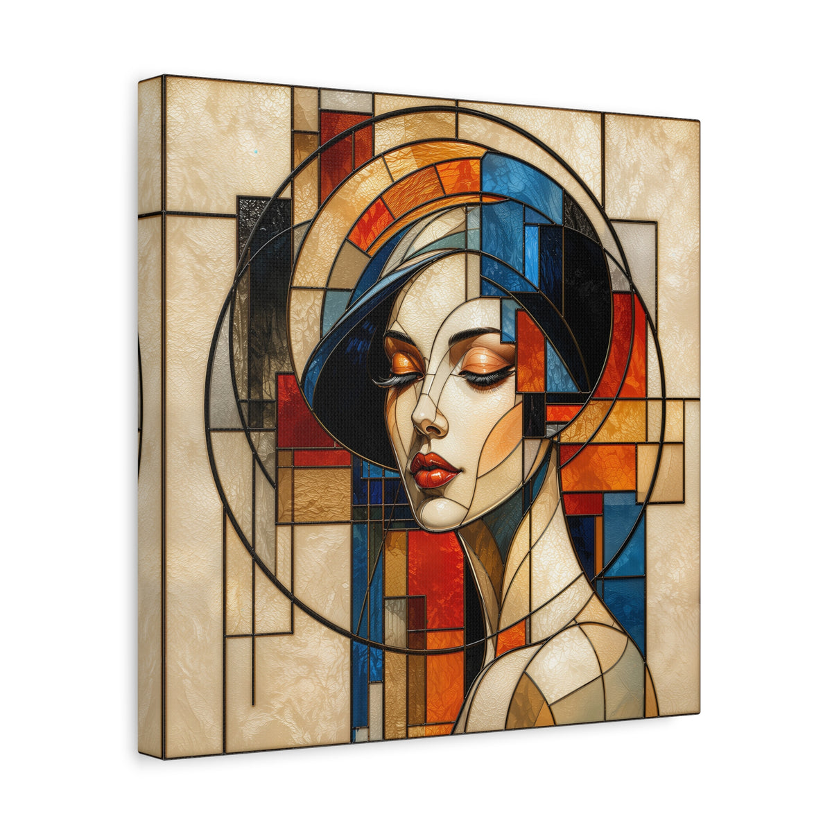 The Quiet Flame — Modern Stained Glass Woman Portrait Art