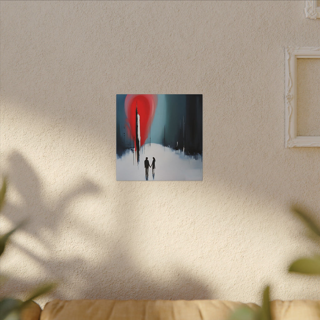 Under the Red Sky – Abstract Couple Silhouette Canvas Print