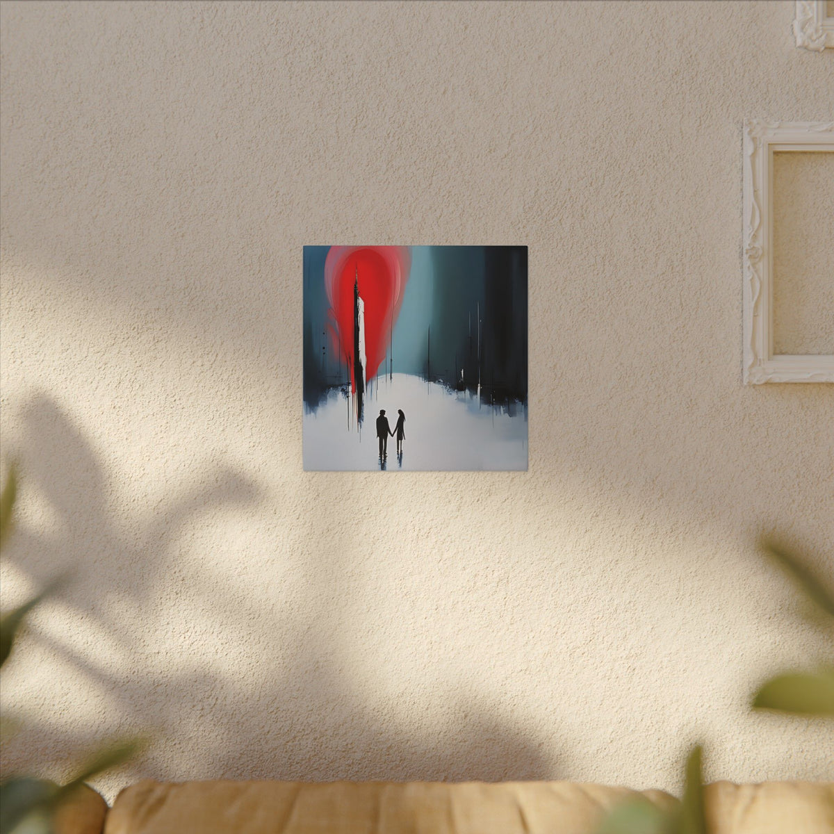 Under the Red Sky – Abstract Couple Silhouette Canvas Print