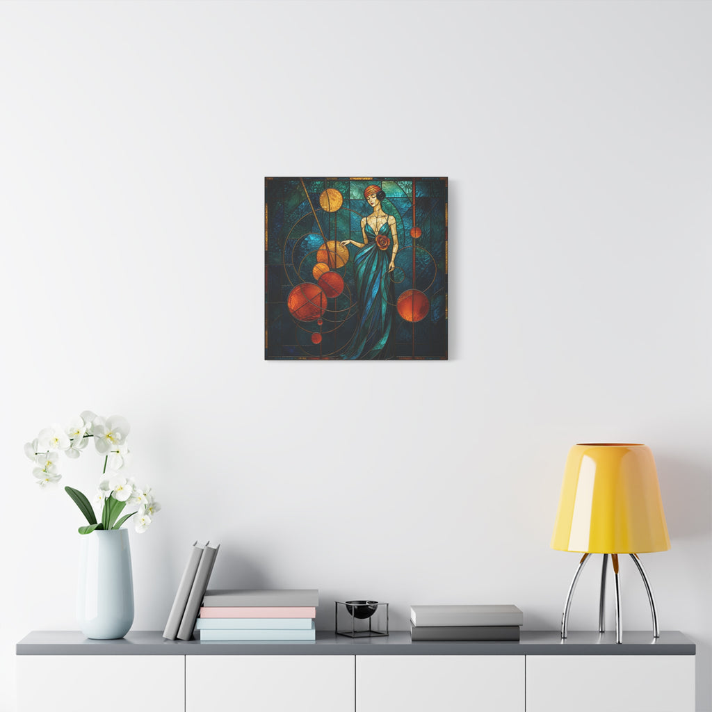 Orbit of Elegance — Art Deco Stained Glass Woman Wall Art