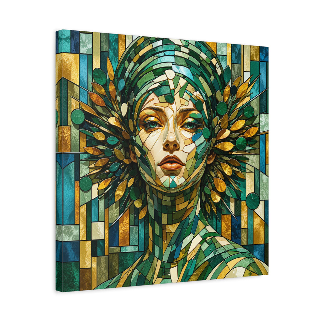 Verdant Empress — Stained Glass Botanical Woman Portrait