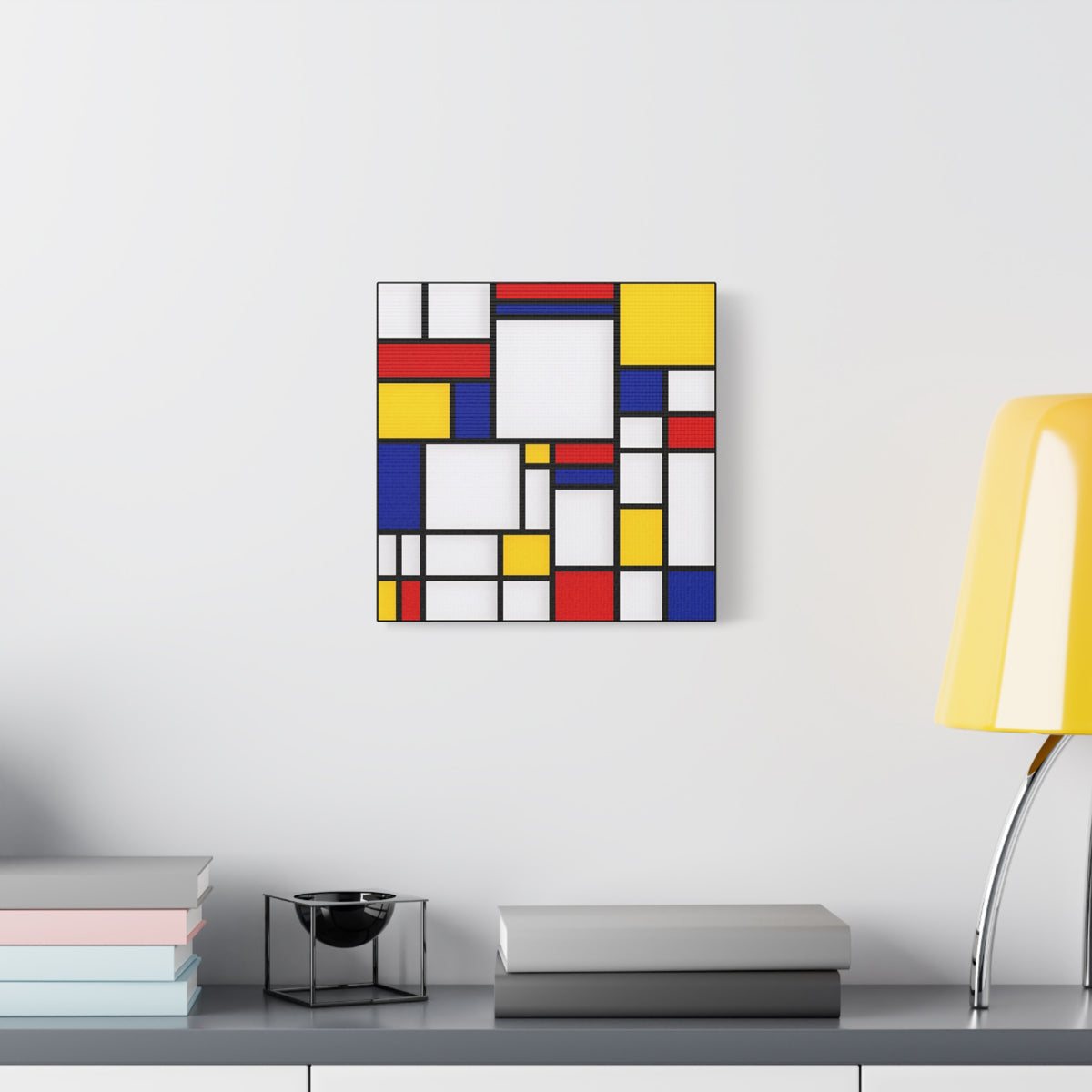Abstract Geometric Canvas Art – Red, Blue & Yellow Stretched Print