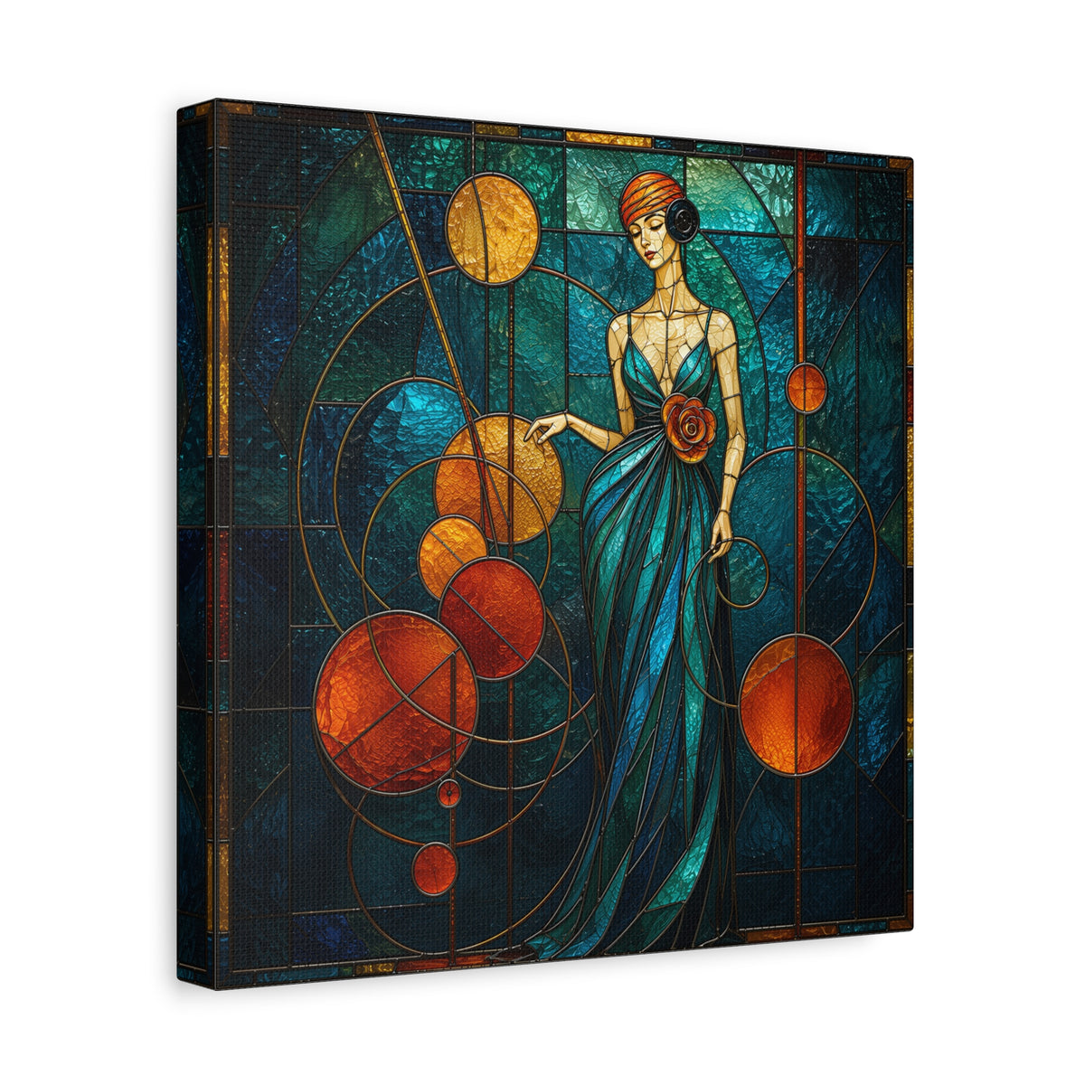Orbit of Elegance — Art Deco Stained Glass Woman Wall Art