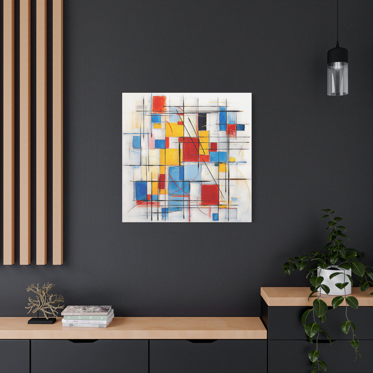 Controlled Chaos — Modern Geometric Abstract in Red, Blue, Yellow & Black