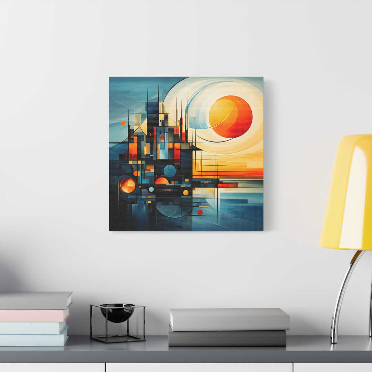 Sun Beyond Structure – Geometric Abstract Sunrise Canvas Print