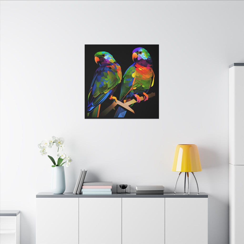 Electric Pair – Colorful Geometric Parrot Canvas Print