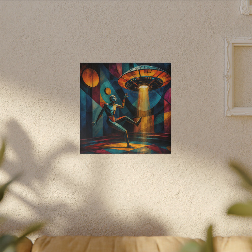 Suspended Signal – Retro Futurist UFO Geometric Canvas Print