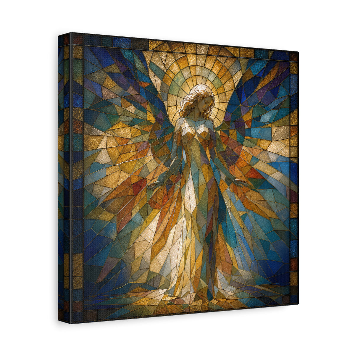 Radiance Descending — Stained-Glass Style Angelic Abstract Cubist Art Print
