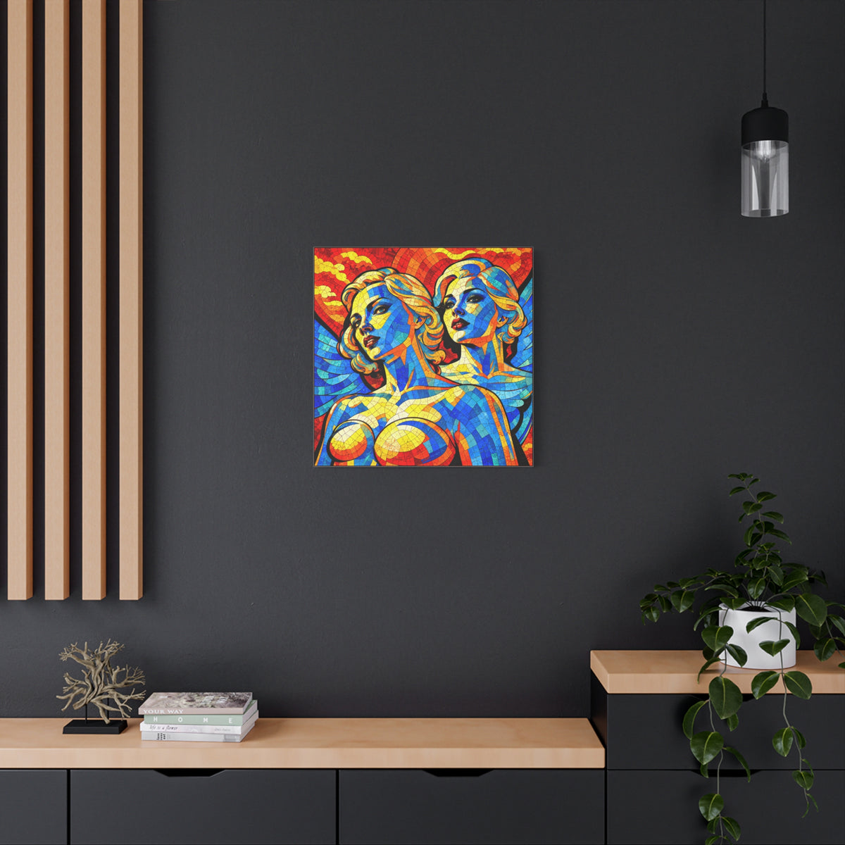 Electric Muses - Vibrant Cubist Stained Glass  Matte Canvas