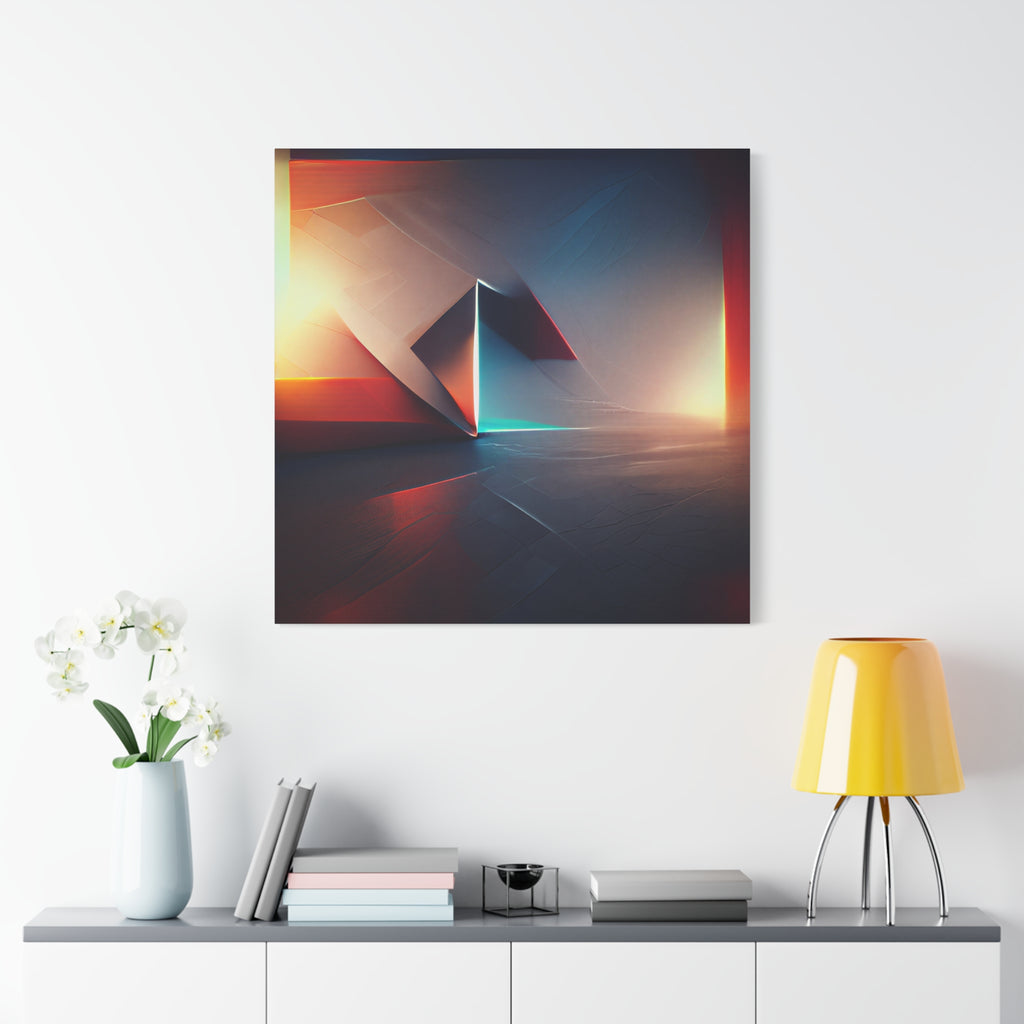 Threshold of Light — Luminous Geometric Abstract in Crimson, Indigo & Gold