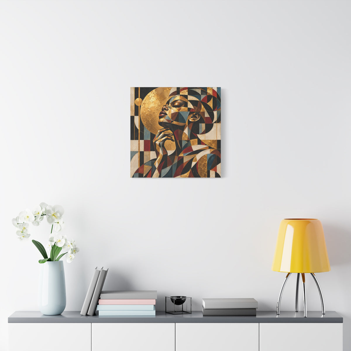 Moonlit Reverie — Gilded Cubist Woman Portrait