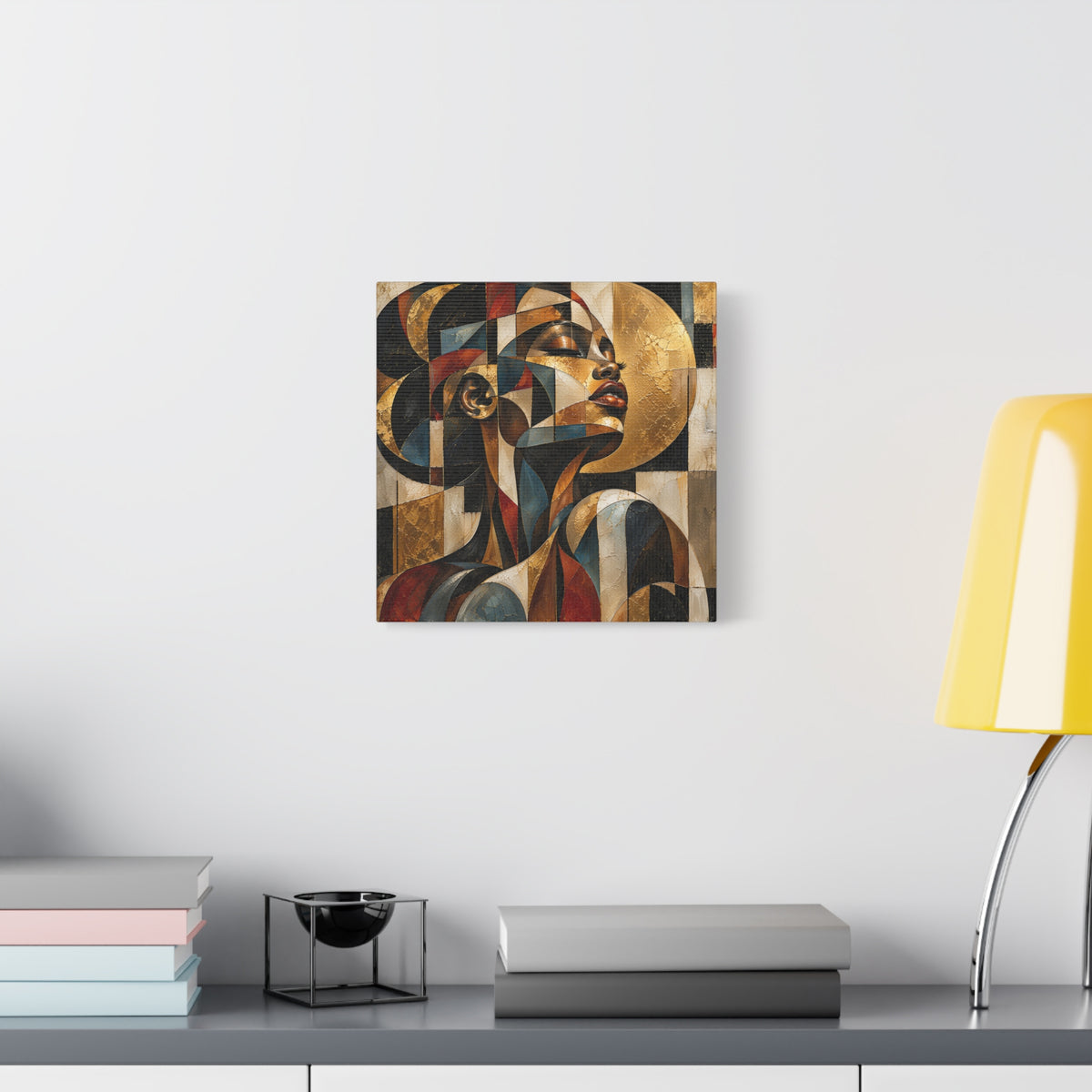 Gilded Perspective — Modern Cubist Woman Portrait Wall Art