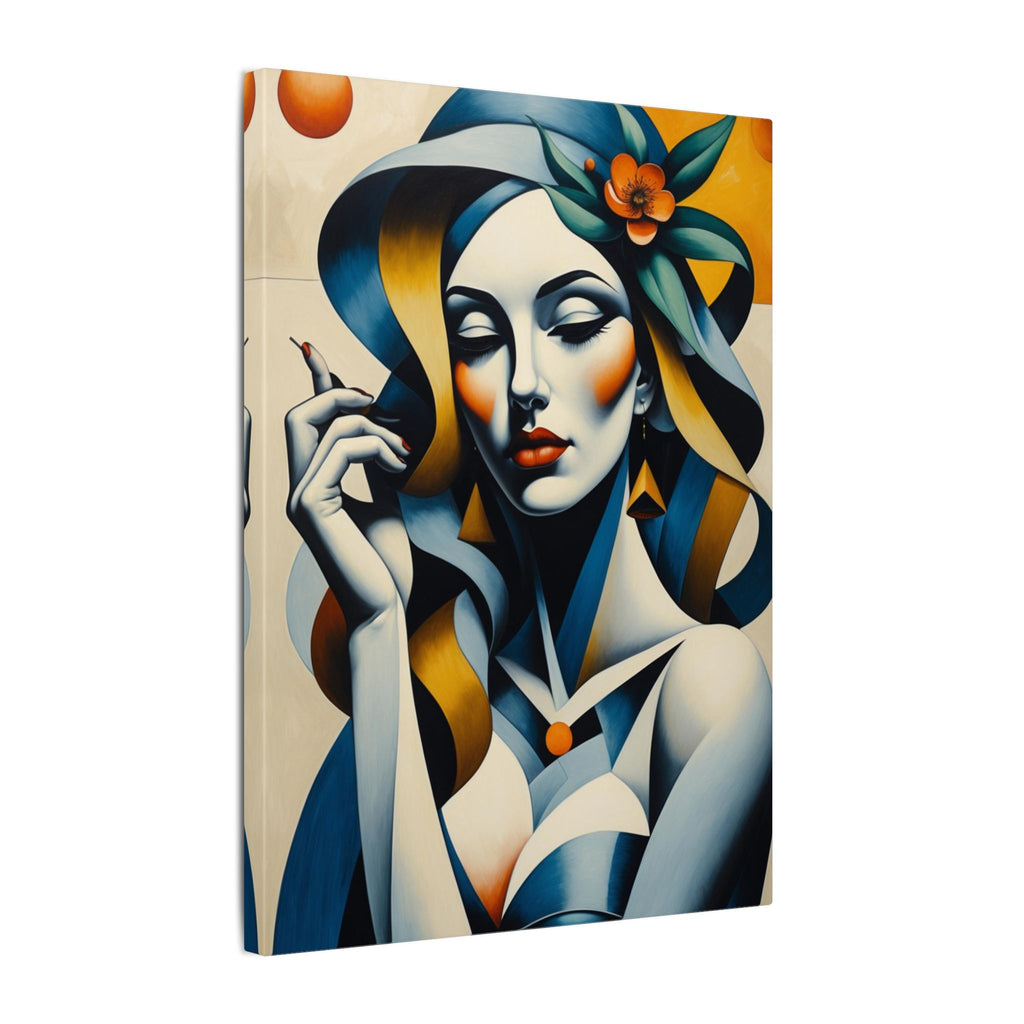 Blue Reverie – Geometric Female Portrait Canvas Print