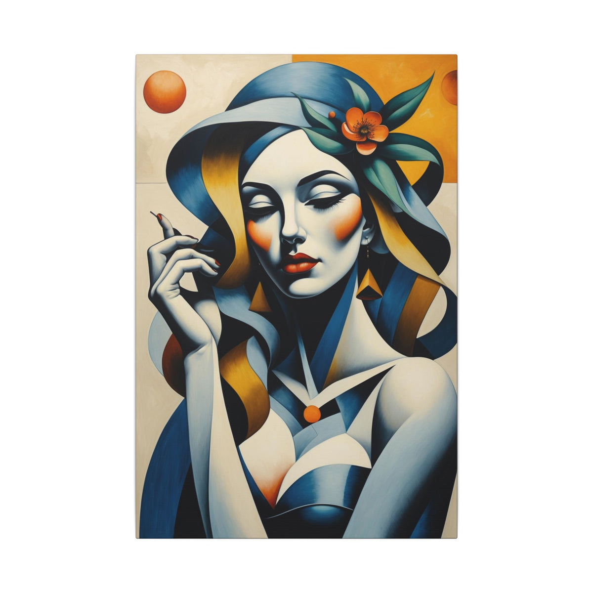 Blue Reverie – Geometric Female Portrait Canvas Print