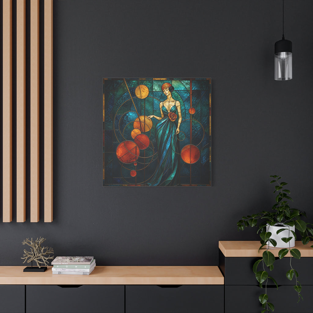 Orbit of Elegance — Art Deco Stained Glass Woman Wall Art