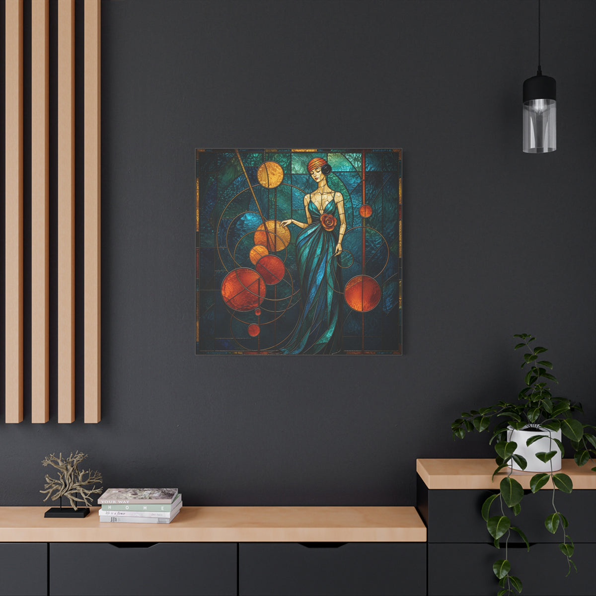 Orbit of Elegance — Art Deco Stained Glass Woman Wall Art