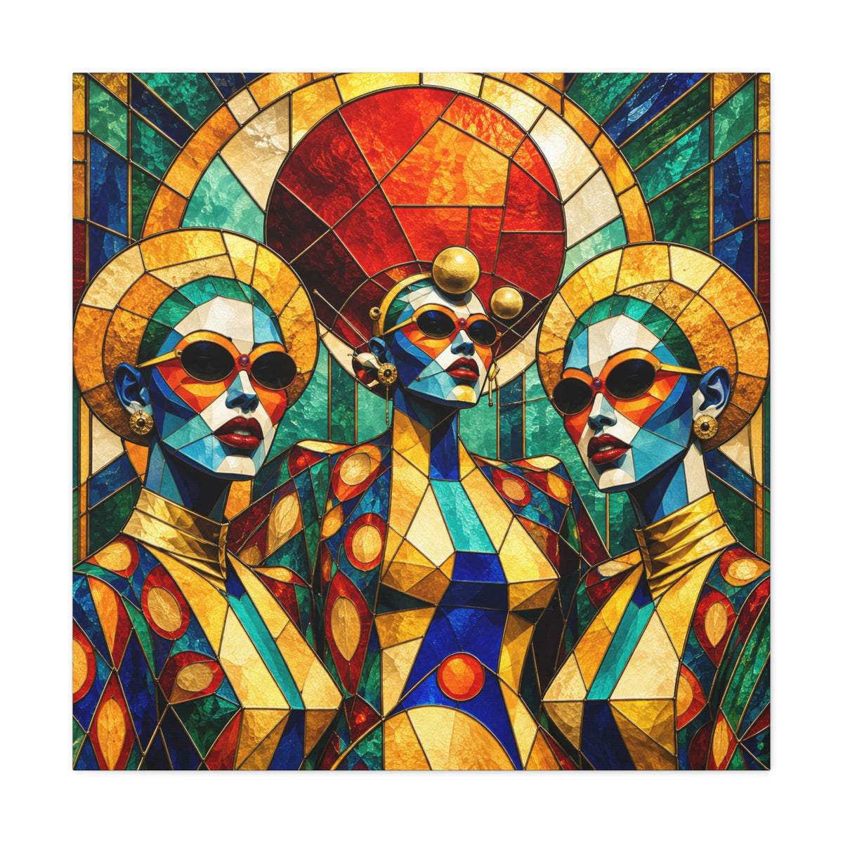 The Gilded Circle - Vibrant Geometric Portrait Wall Decor