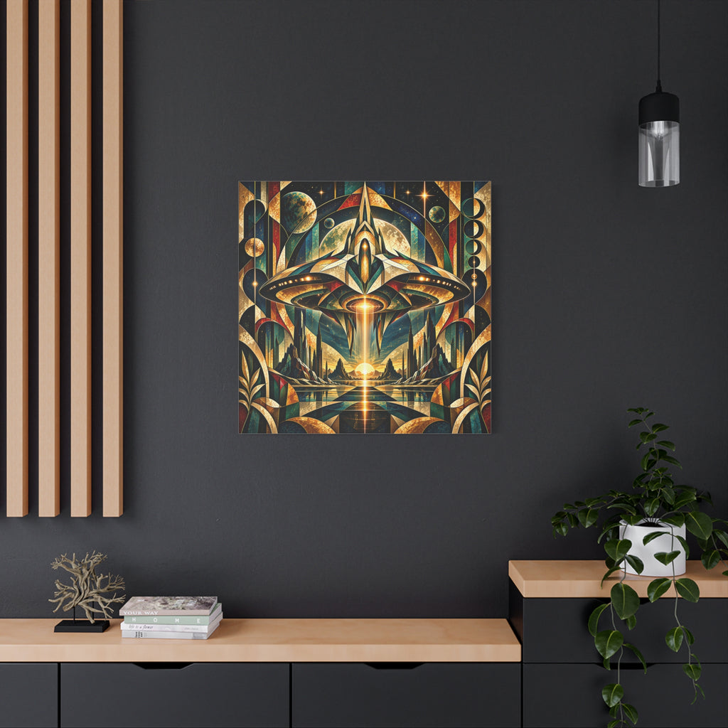 Arrival at the Golden Horizon — Futuristic Celestial Landscape Wall Art