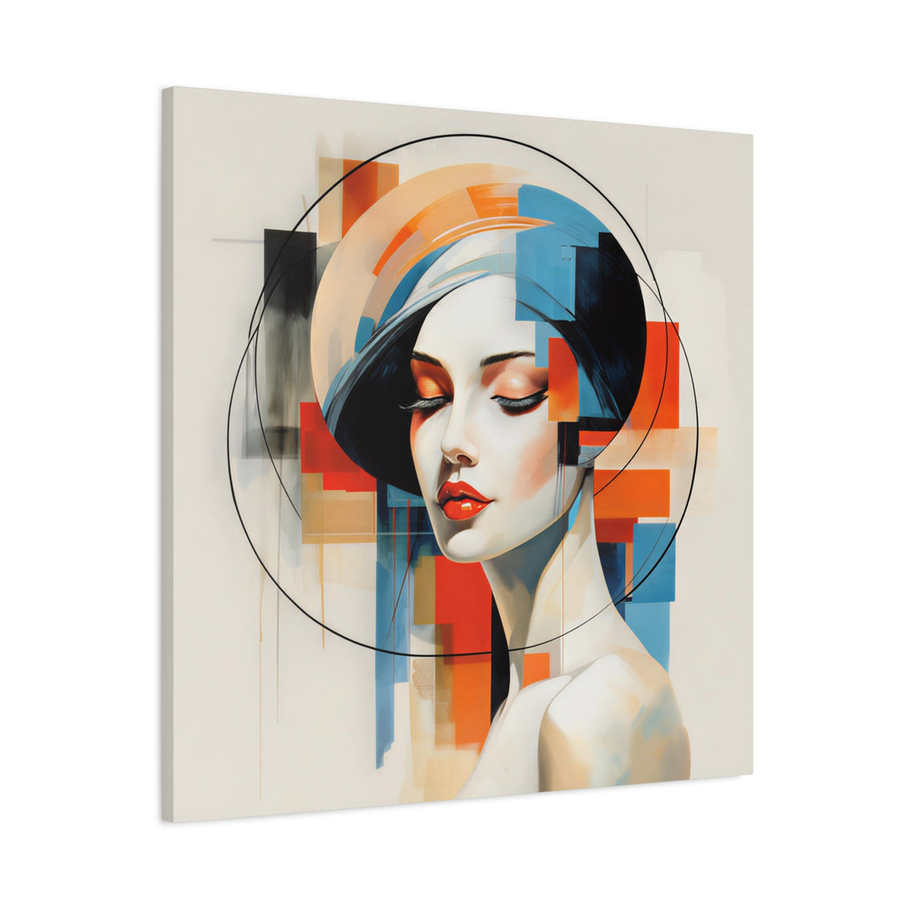 Perfectly Composed — Abstract Geometric Woman Portrait in Orange, Blue & Ivory