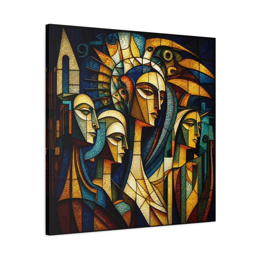 Crowned Voices — Cubist Collective Portrait in Teal, Gold & Burnt Orange