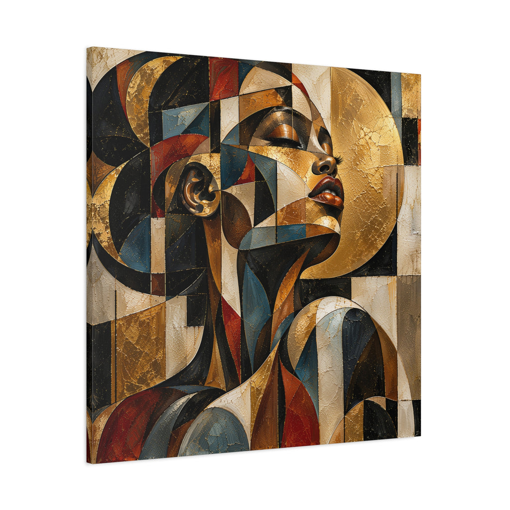 Gilded Perspective — Modern Cubist Woman Portrait Wall Art