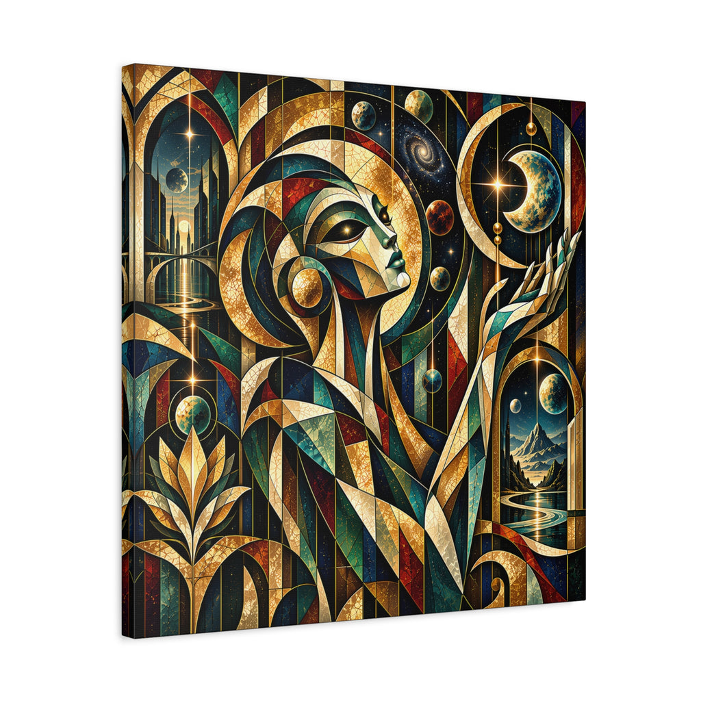 Oracle of the Golden Cosmos — Futuristic Celestial Portrait Wall Art
