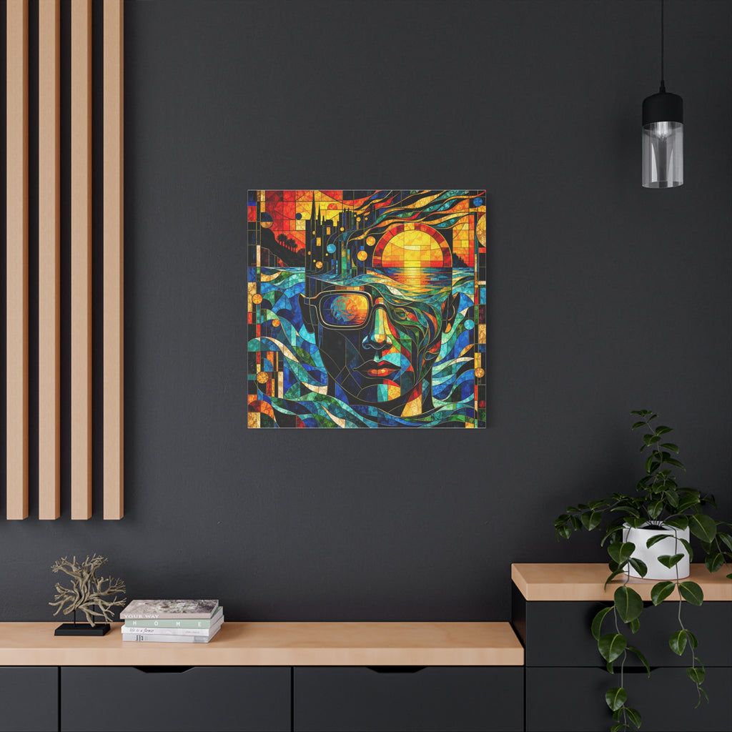 Sunset in His Eyes - Stained-Glass Sunset Portrait Canvas