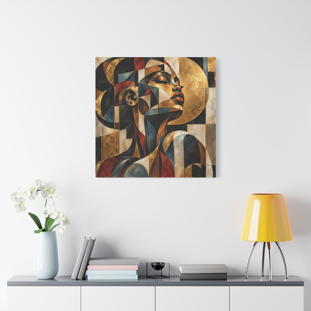 Gilded Perspective — Modern Cubist Woman Portrait Wall Art