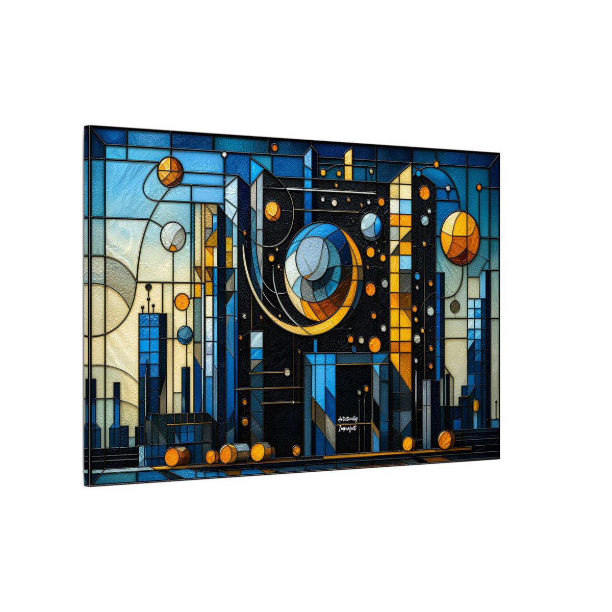 Celestial City – Futurist Stained Glass Geometric Cityscape Canvas Print