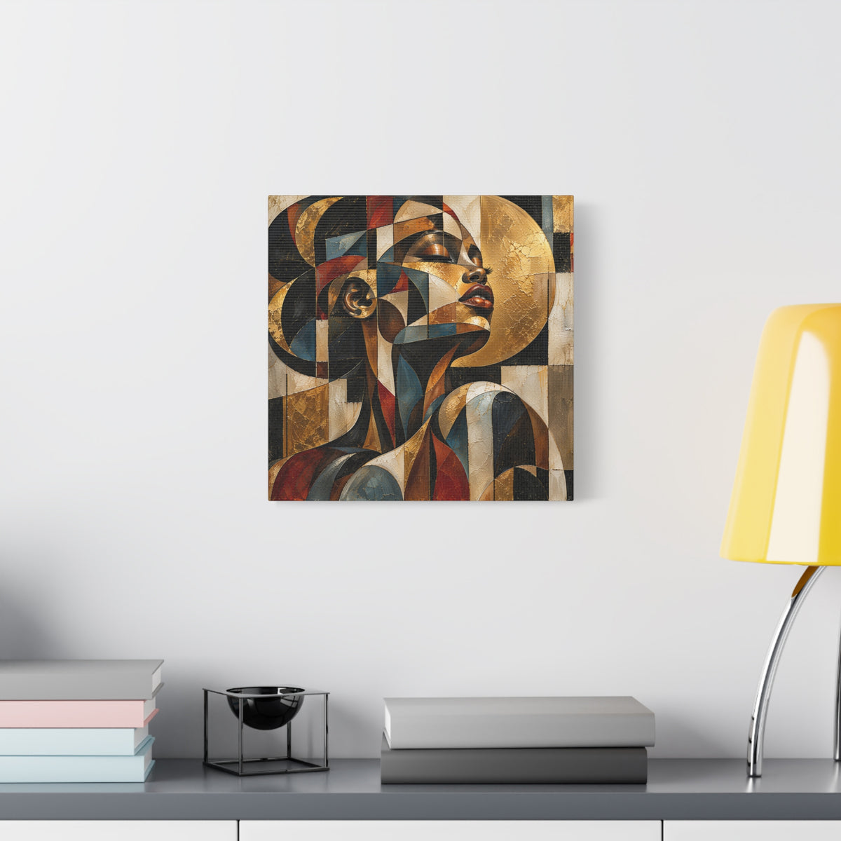 Gilded Perspective — Modern Cubist Woman Portrait Wall Art