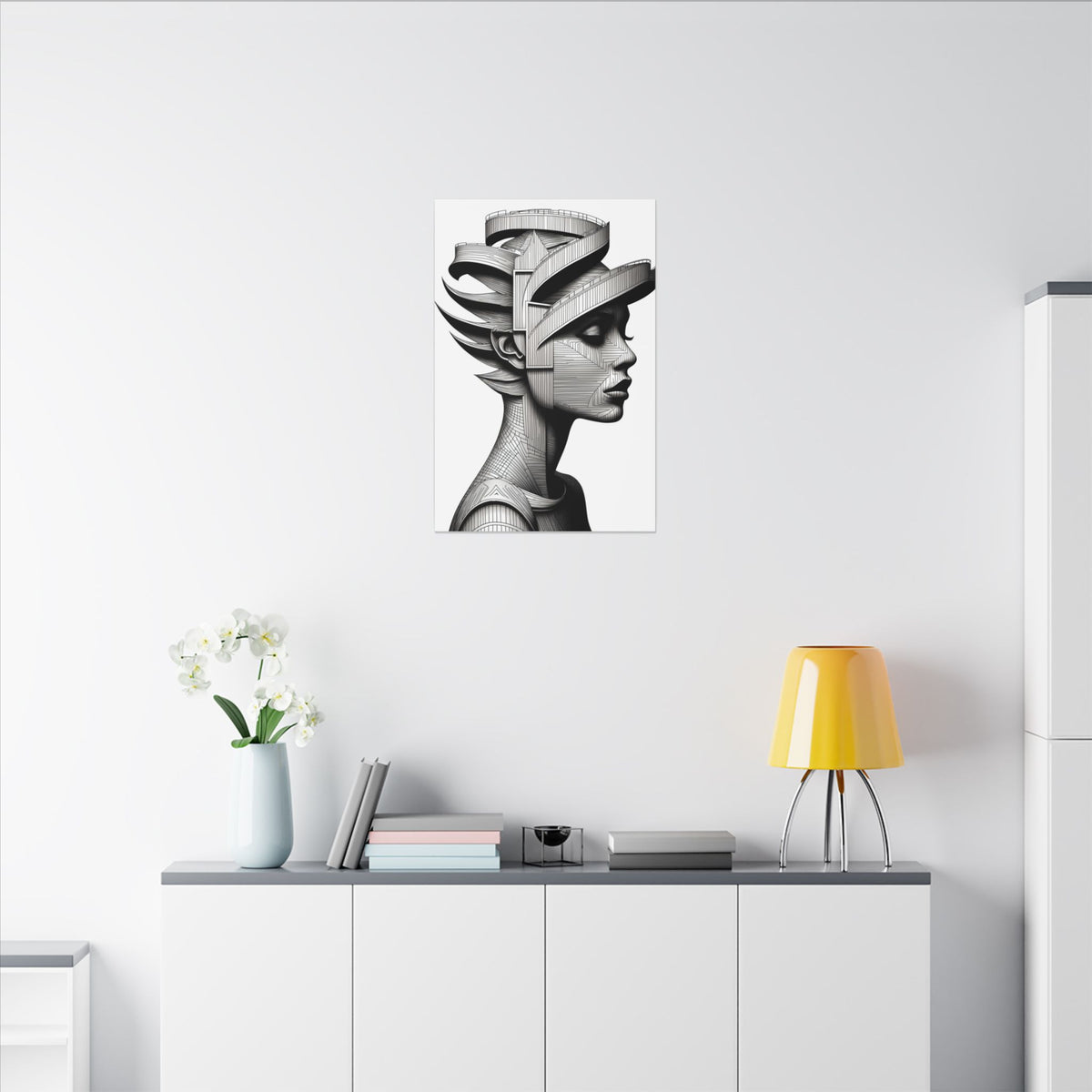 Architecture of Thought – Monochrome Futurist Portrait Canvas Print