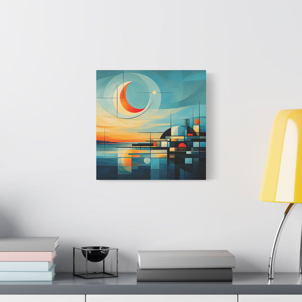 Crescent Harbor at Dusk — Abstract Matte Stretched Wall Decor