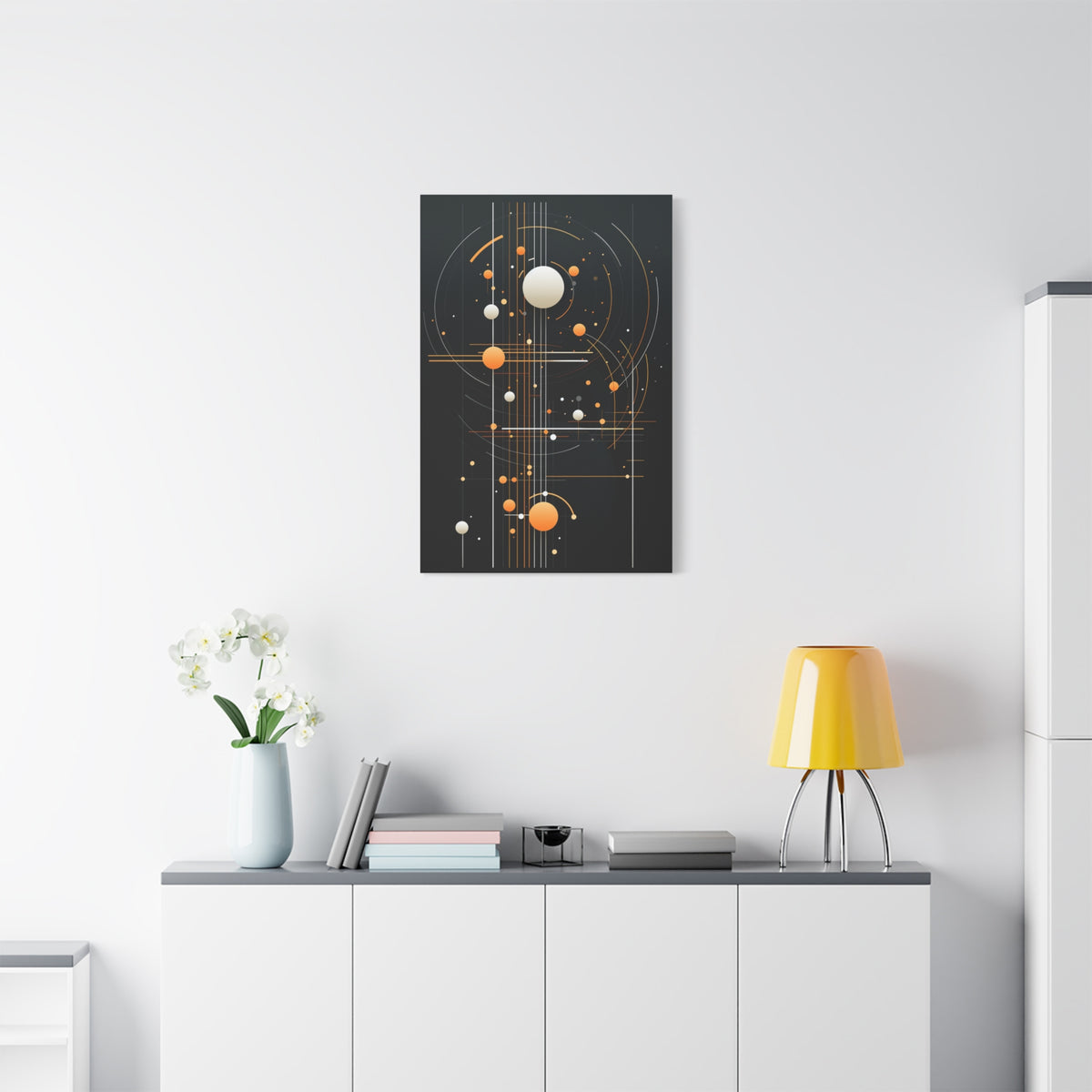Orbital Blueprint No. 2 — Modern Orange & White Orb Wall Art