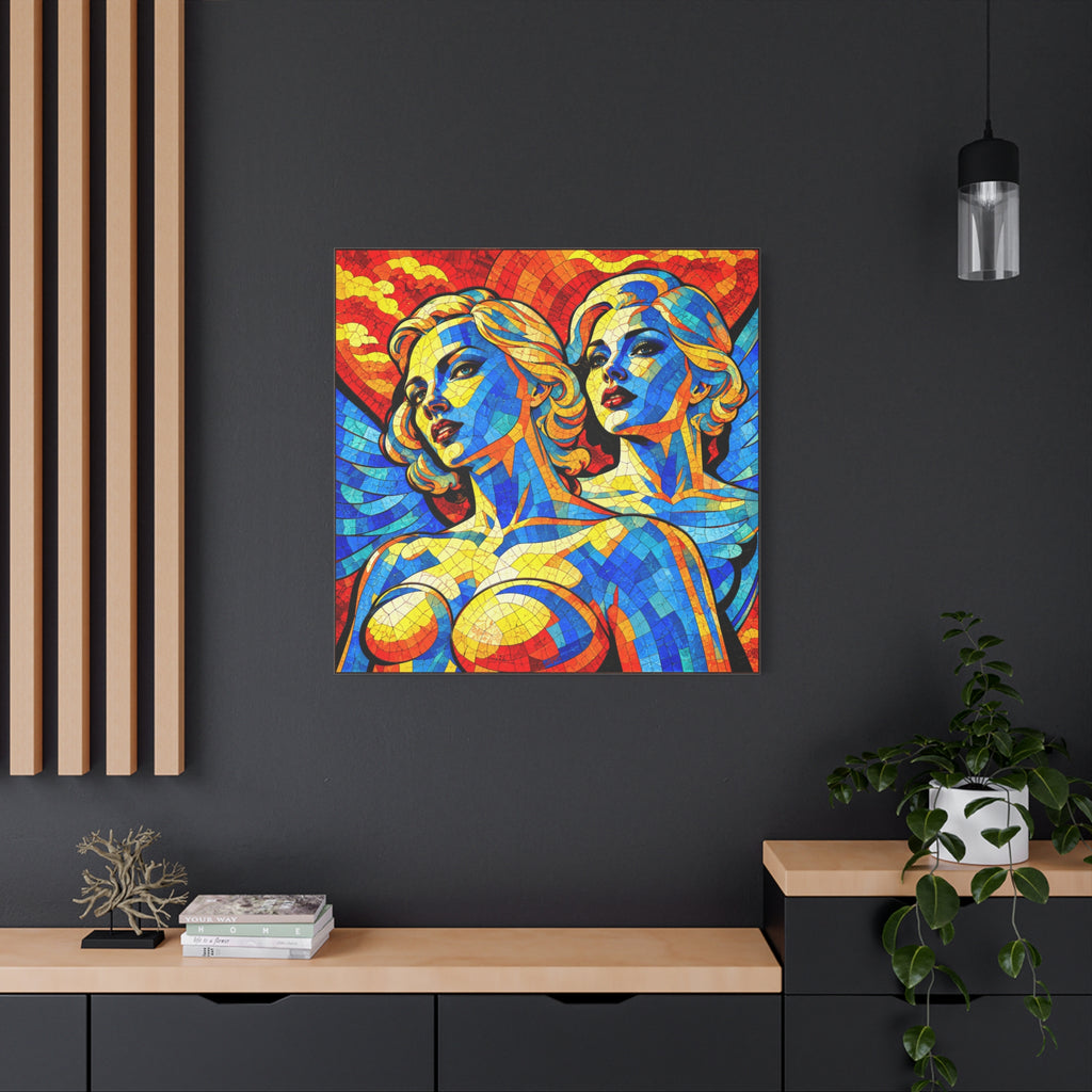 Electric Muses - Vibrant Cubist Stained Glass  Matte Canvas