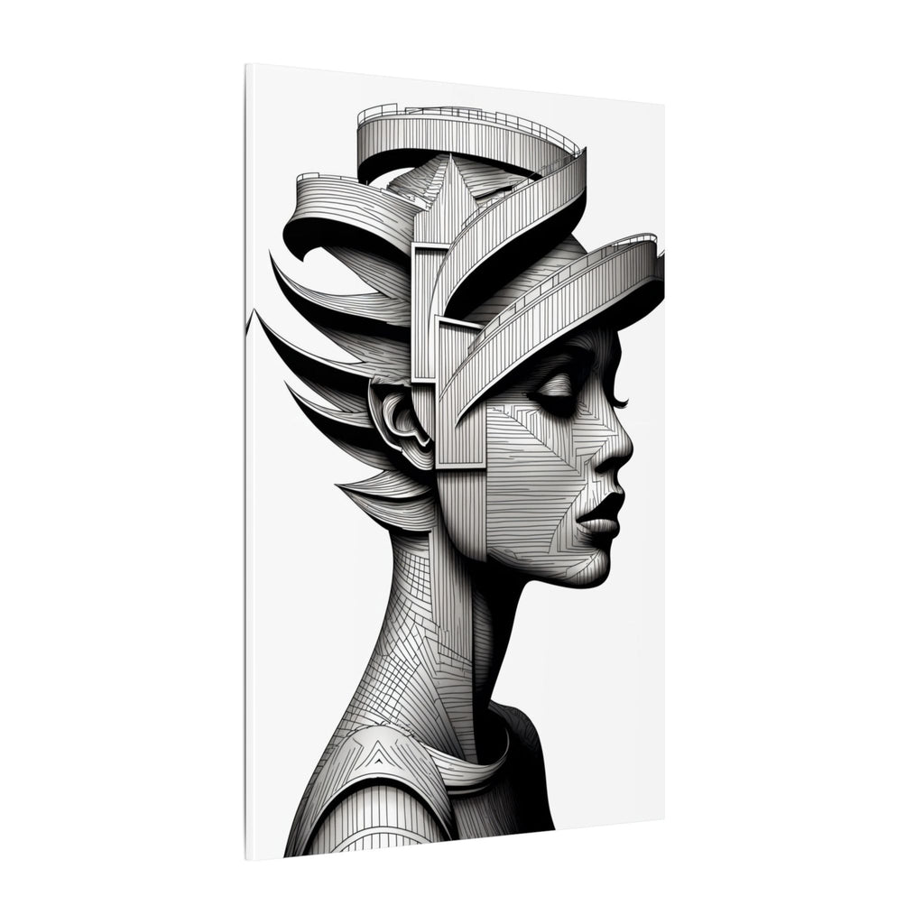 Architecture of Thought – Monochrome Futurist Portrait Canvas Print