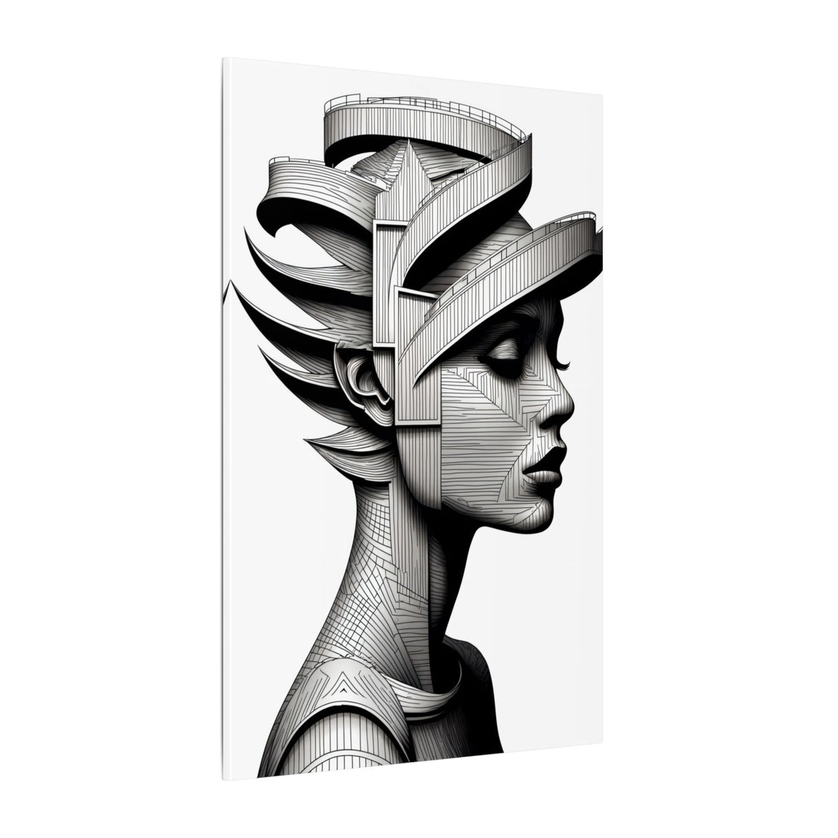 Architecture of Thought – Monochrome Futurist Portrait Canvas Print