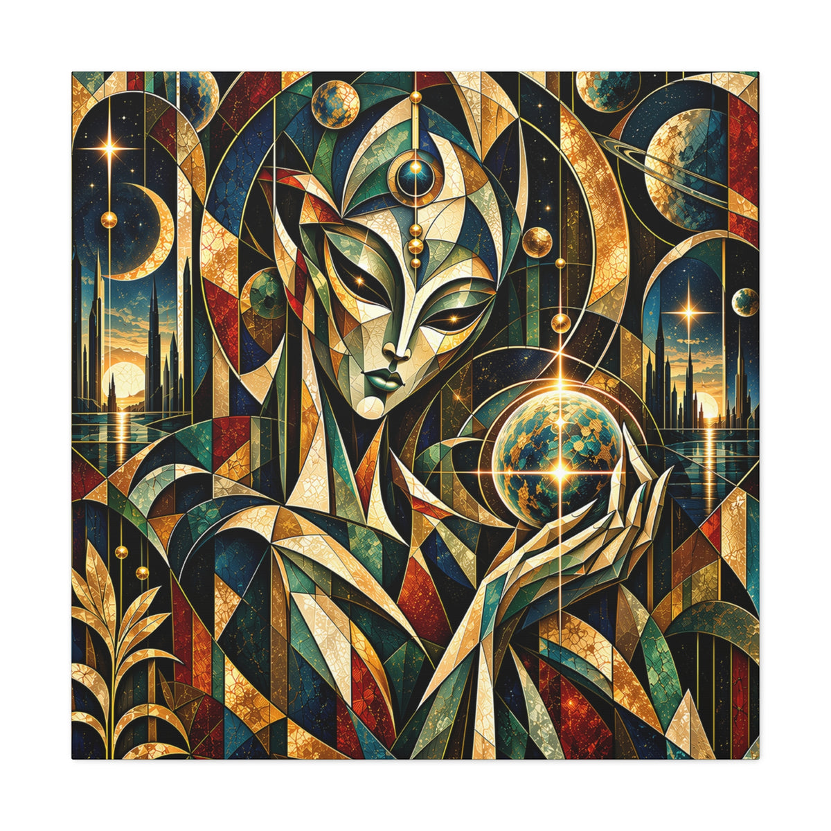 Keeper of Worlds — Futuristic Celestial Portrait Wall Art